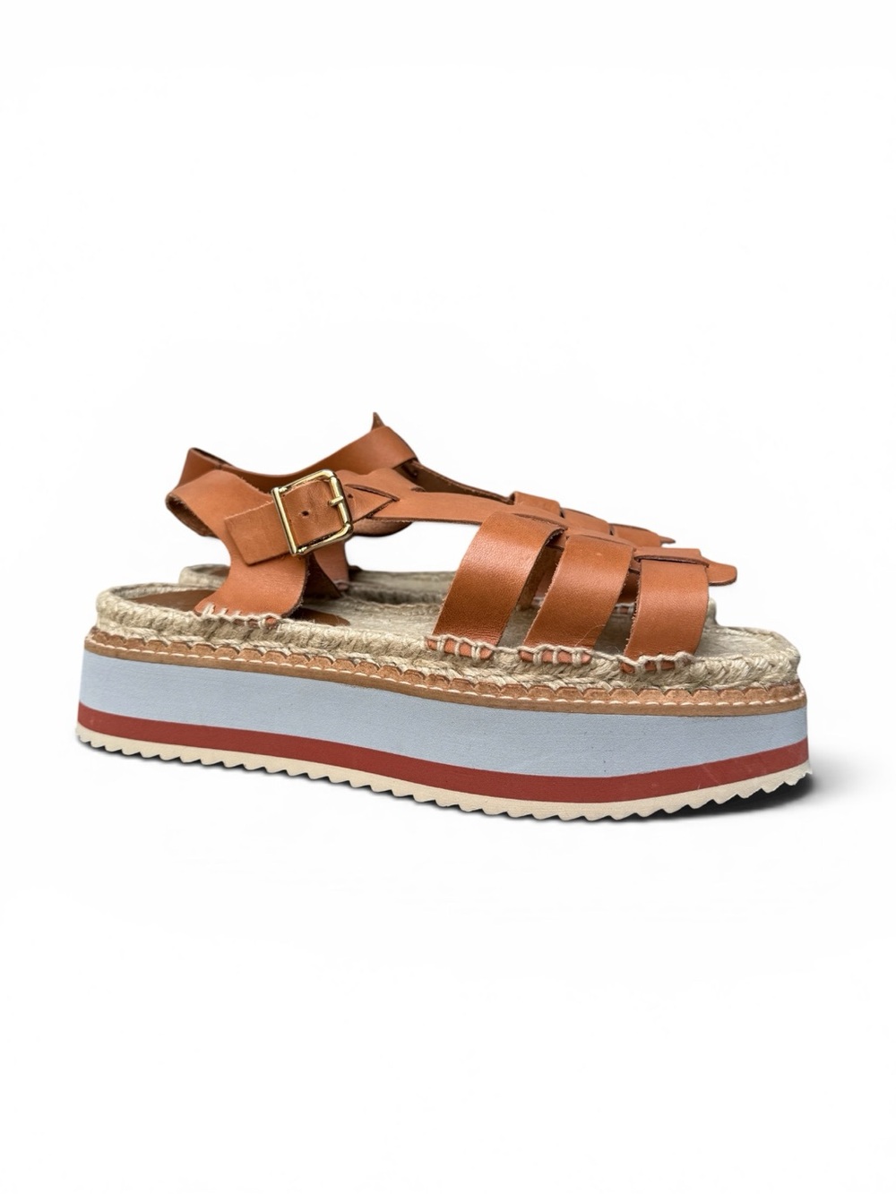 Anthropologie Sporty Platform Sandals in Honey Tan Brown Leather / Raffia size 9 - Picture 11 of 11